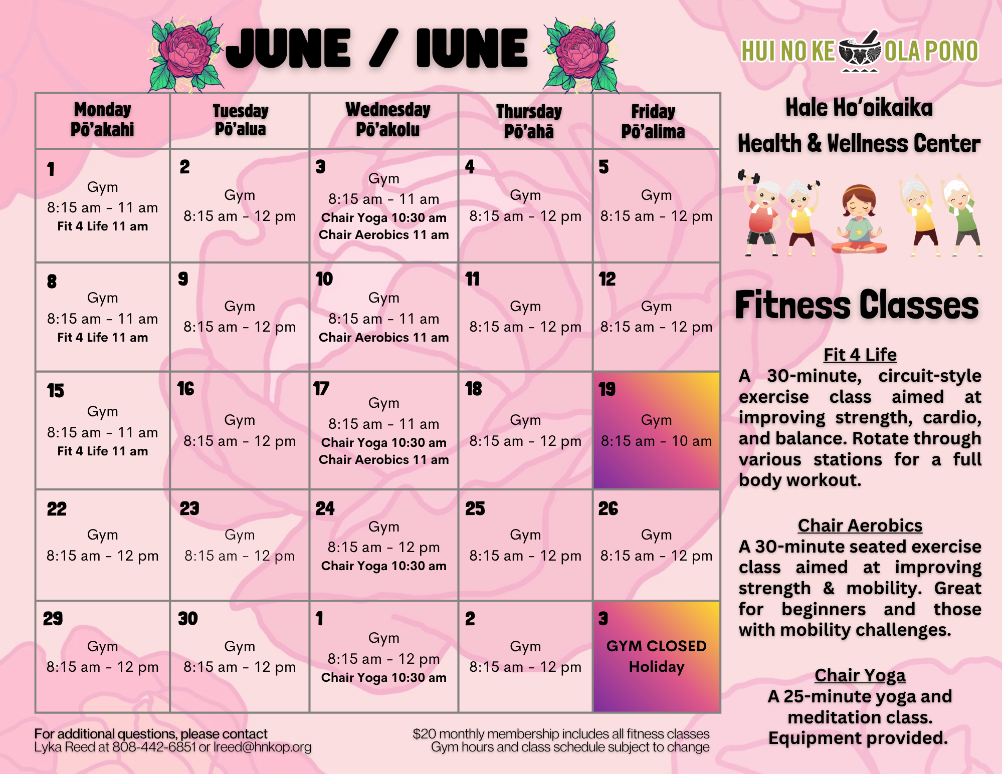 HNKOP Gym Calendar - 2026-06 June