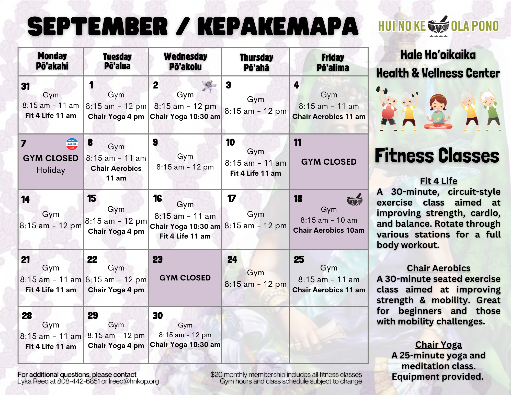 HNKOP Gym Calendar - 2026-09 September