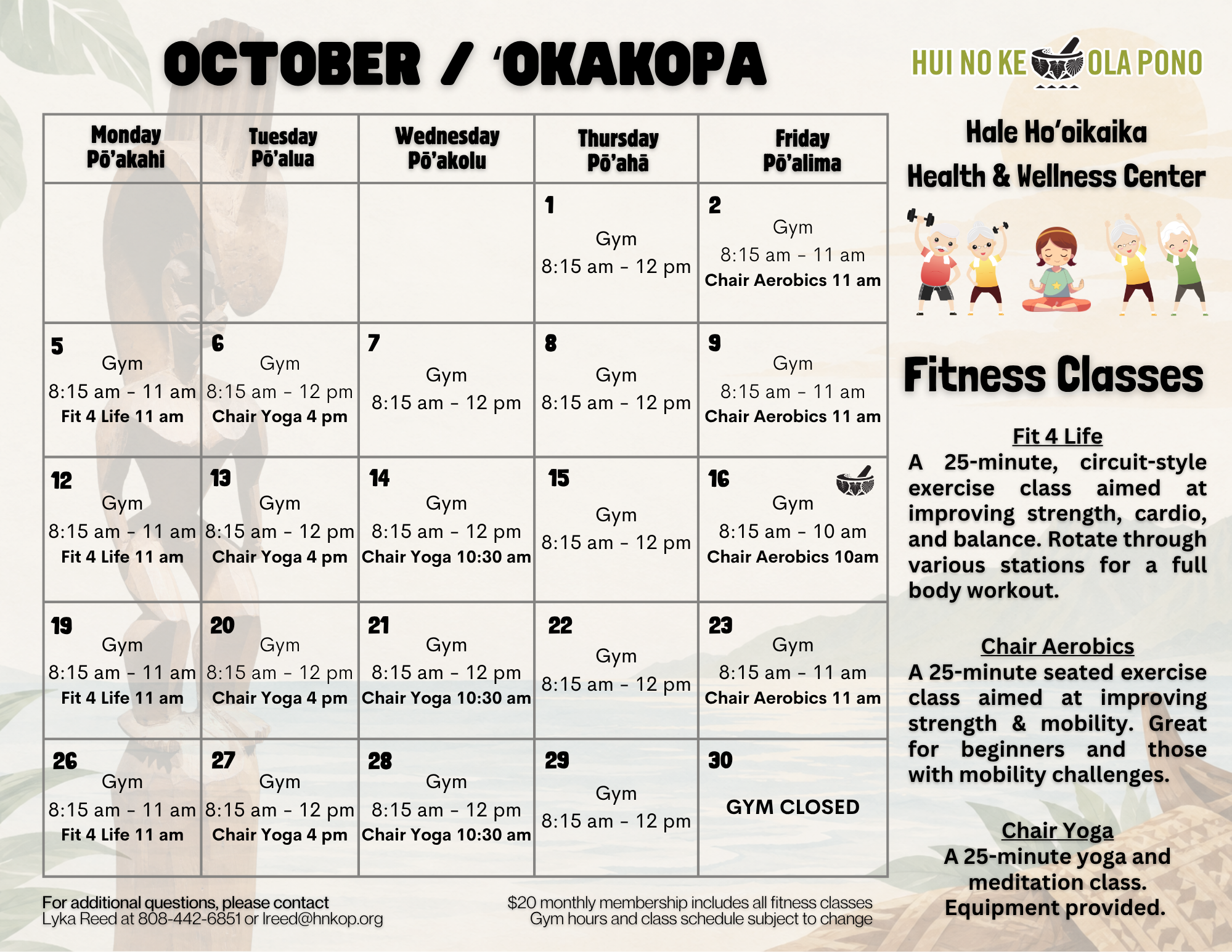 HNKOP Gym Calendar - 2026-10 October